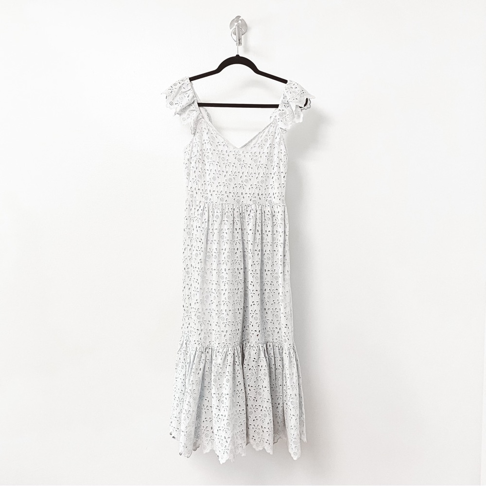 H&M Eyelet Embroidered Holiday Spring Preppy Chic Casual Cotton Midi Dress‎ Blue
